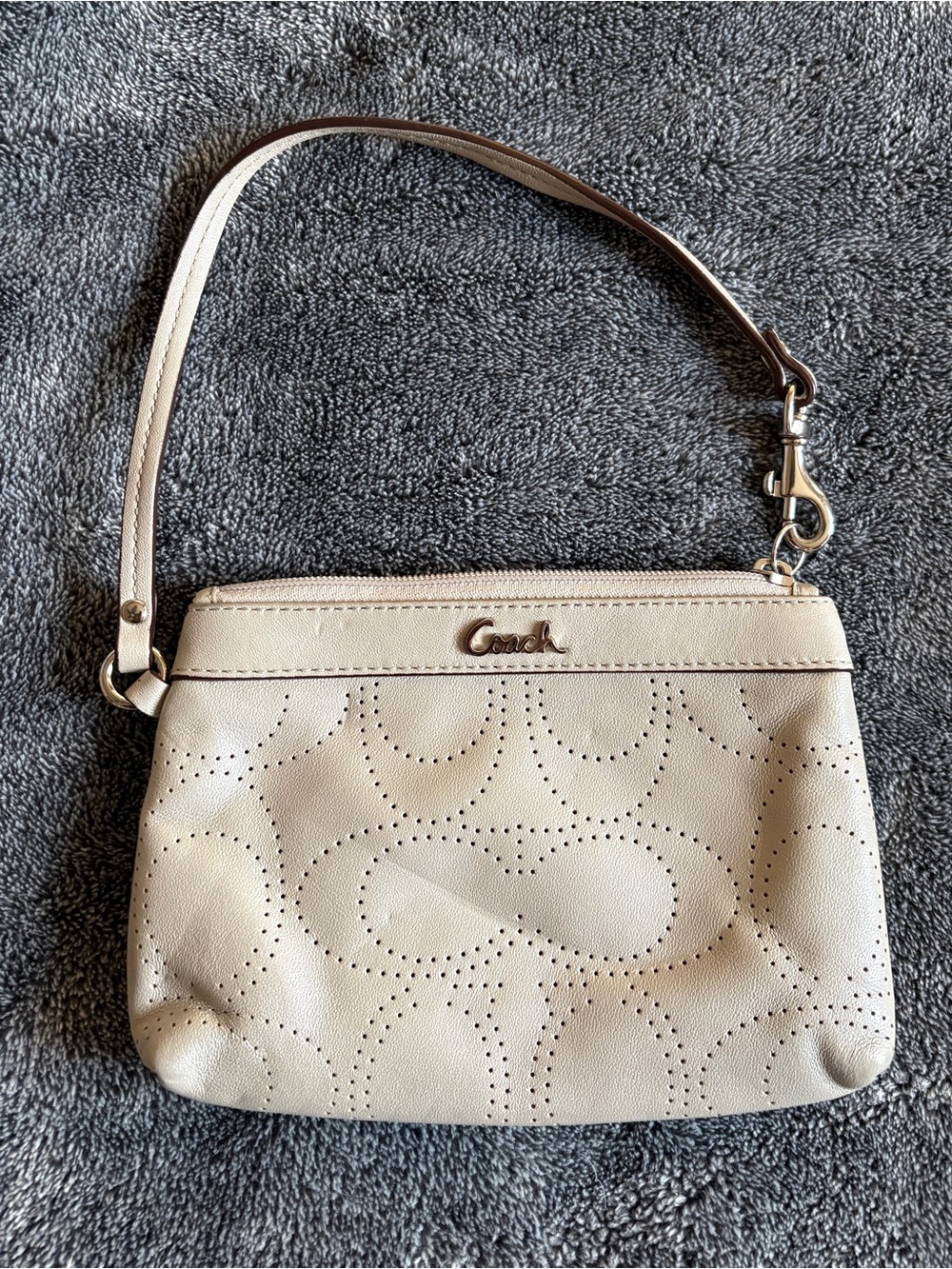 Coach Cream Perforated Leather Wristlet